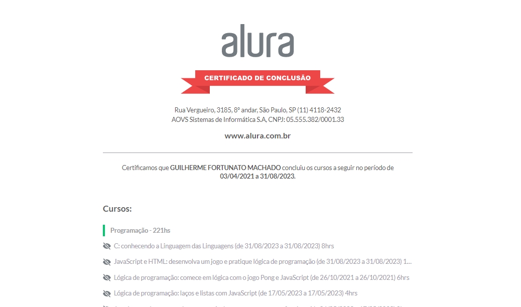 Gui Dev Alura Todos os Certificados